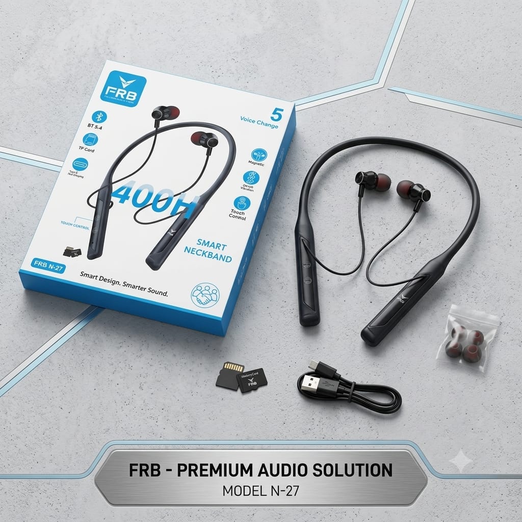 FRB N-27 Smart Design Bluetooth Neckband - 400 Hours Standby - Touch Control & Vibration No Ratings 100% orginal