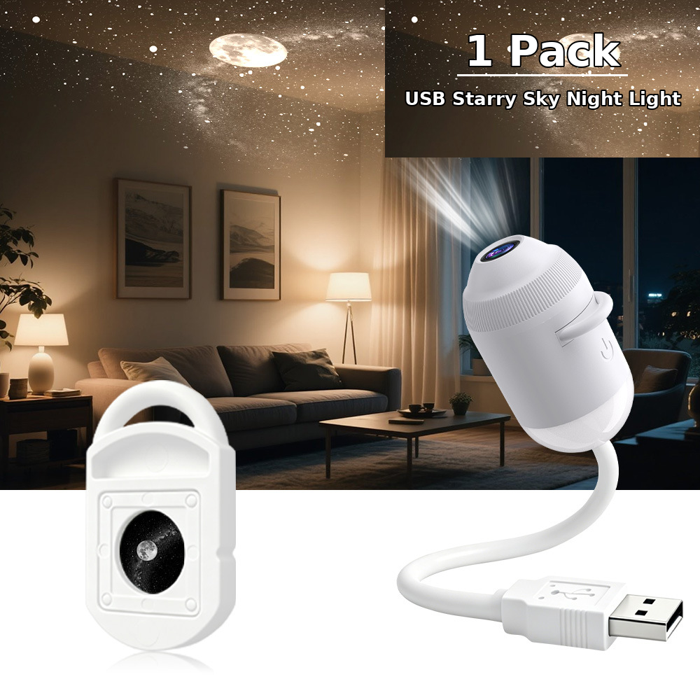 USB starry sky  projection light for car interior home bedroom night light  romantic galaxy ambiance light moon projector light