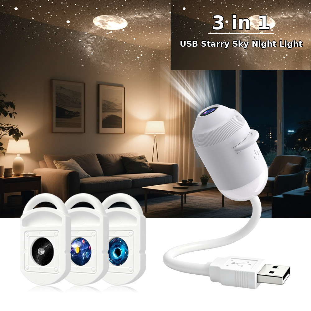 USB starry sky  projection light for car interior home bedroom night light  romantic galaxy ambiance light moon projector light