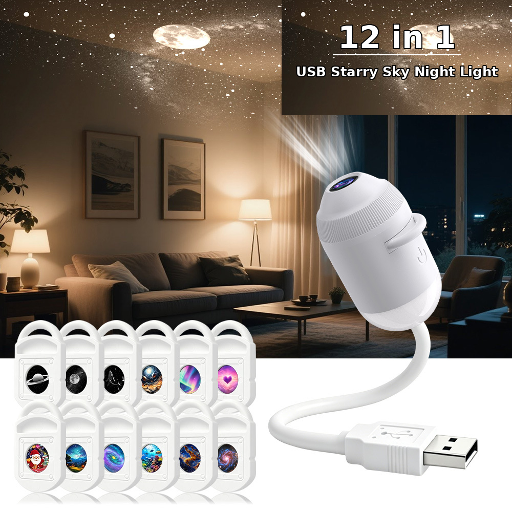 USB starry sky  projection light for car interior home bedroom night light  romantic galaxy ambiance light moon projector light