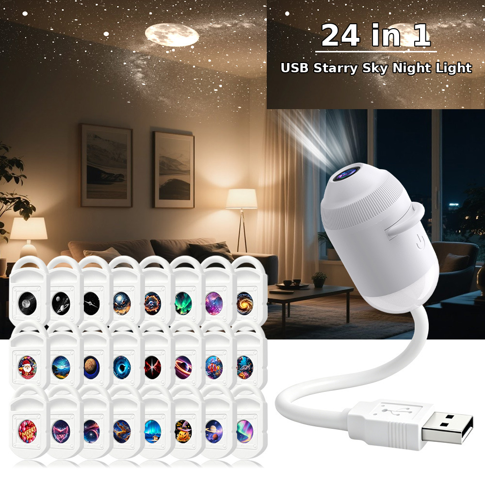 USB starry sky  projection light for car interior home bedroom night light  romantic galaxy ambiance light moon projector light