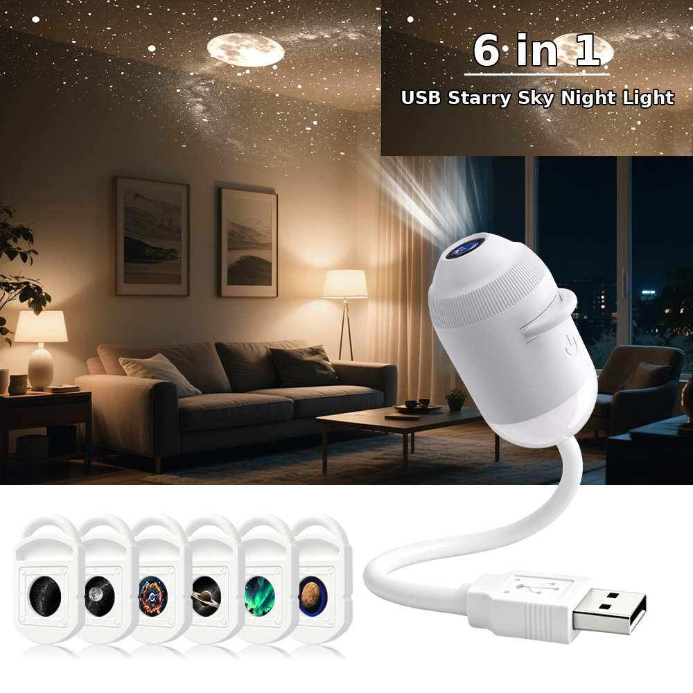 USB starry sky  projection light for car interior home bedroom night light  romantic galaxy ambiance light moon projector light